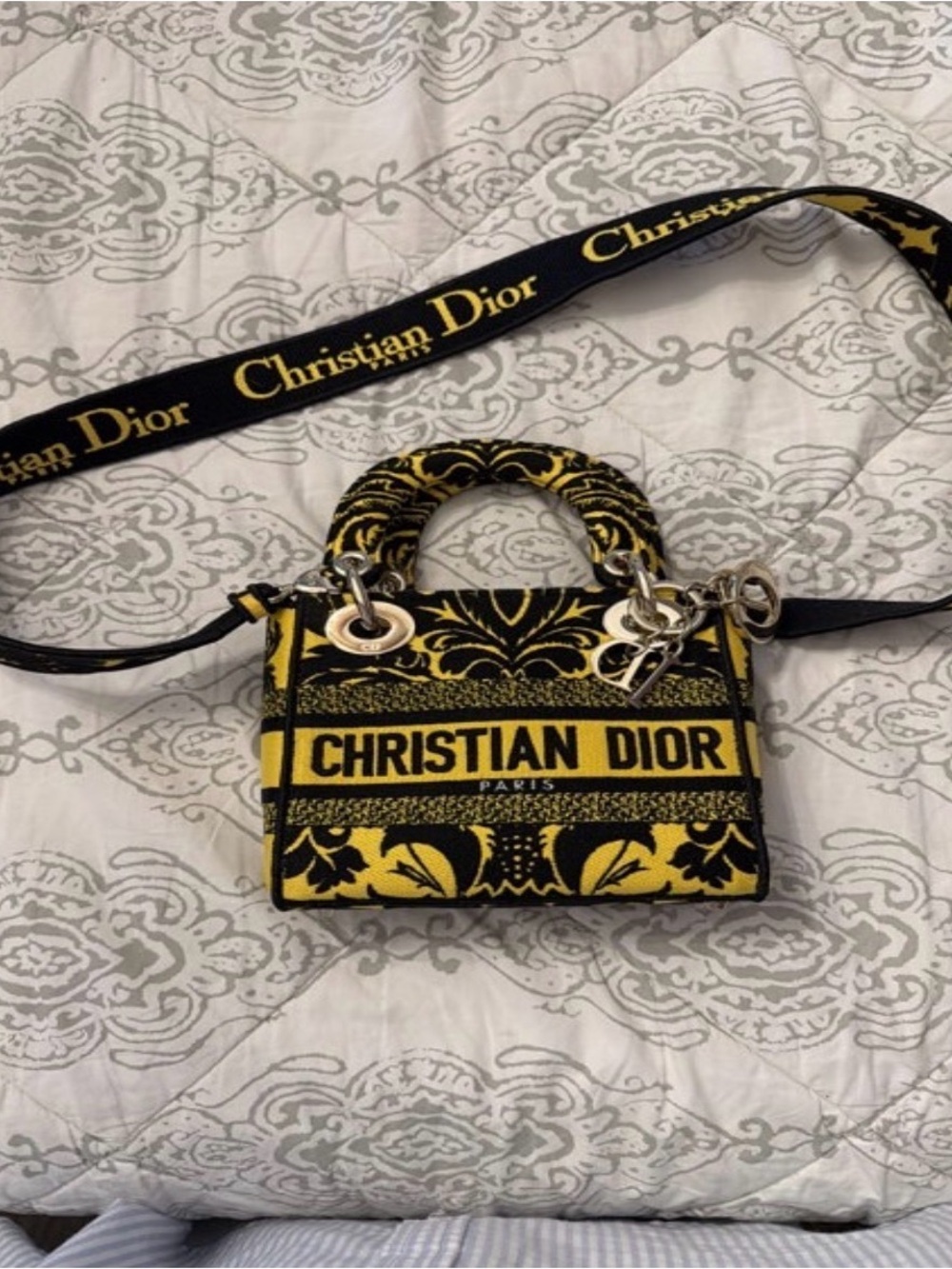 Dior Yellow & Black Lady Dior Mini Tote Bag